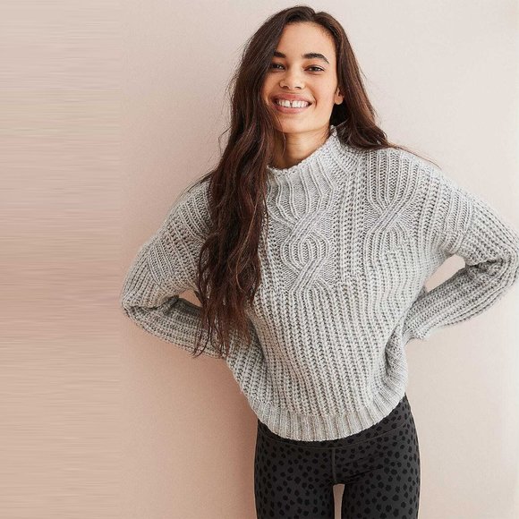 aerie Sweaters - Aerie Cable Mock Neck Wool Blend Oversized Sweater